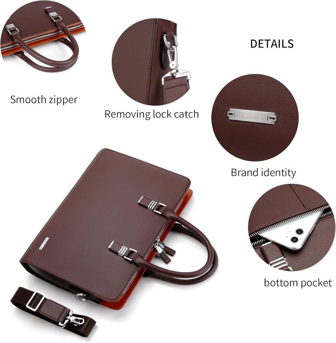 Professionele organisatie tas van leer, met diverse vakken voor laptop, documenten en accessoires.