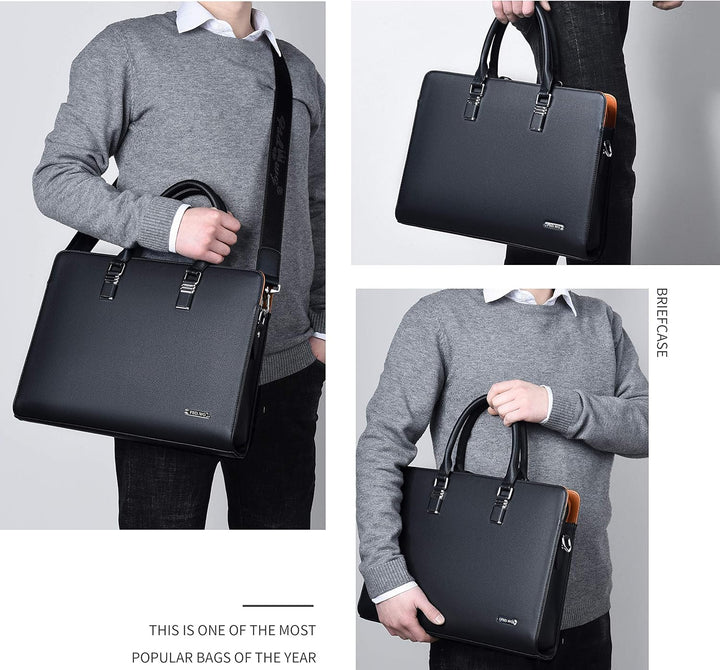 Echt lederen business tas voor heren en dames, multi-vakken en comfortabele schouderband.