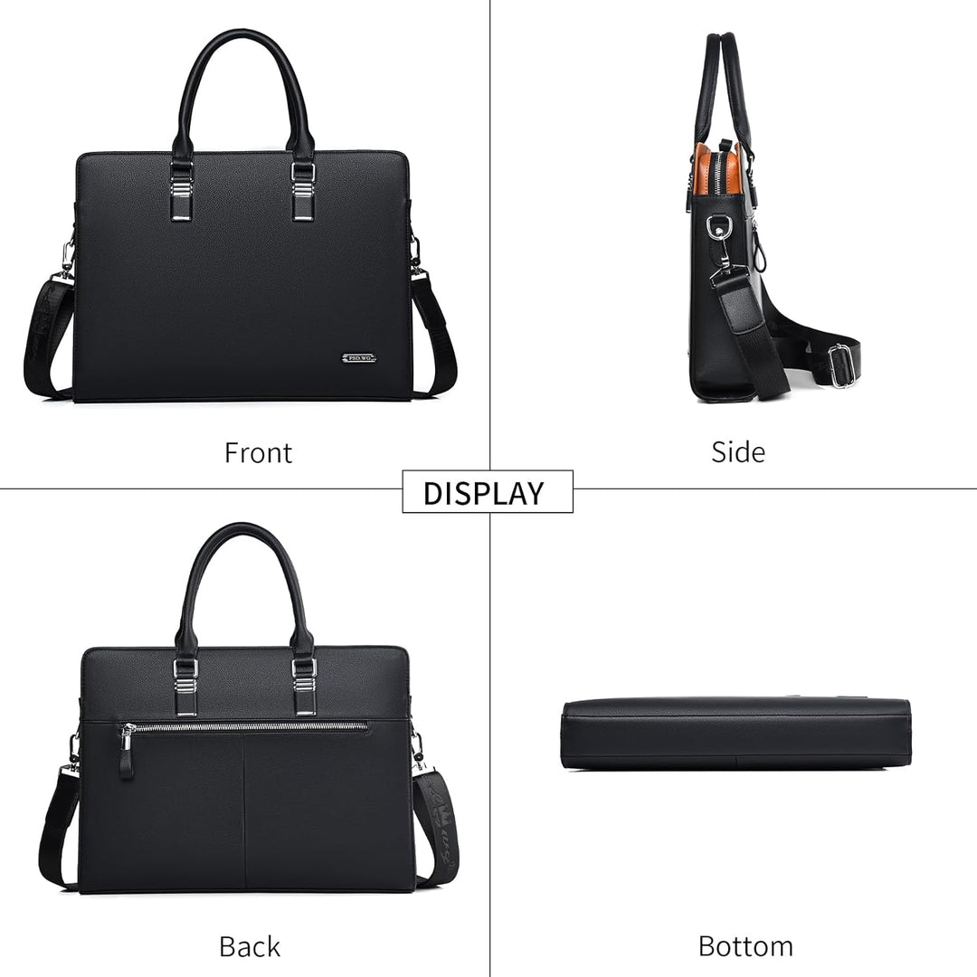 Unisex multi-compartiment zakentas van premium leer met gewatteerd laptopvak.