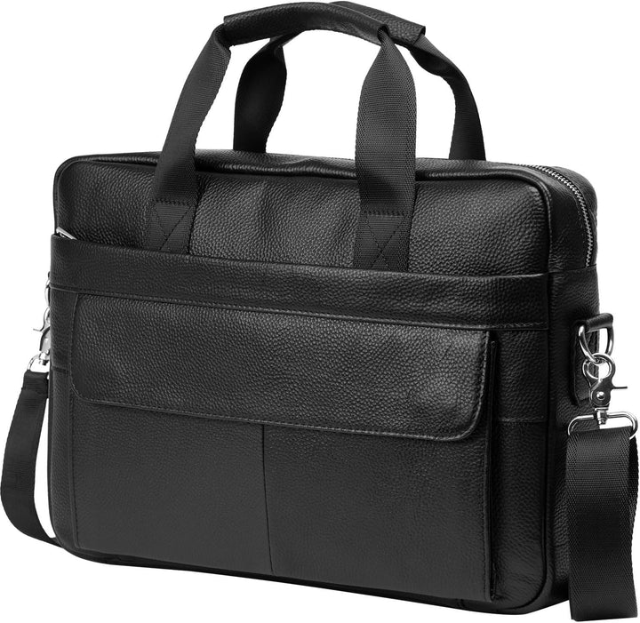Professionele 15 inch leren laptoptas, premium koeienleer, met slimme organiser vakken voor heren en dames.