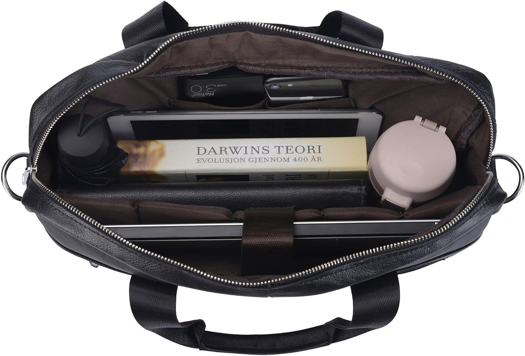 Duurzame leren zakentas, 15 inch, met ruime organiser vakken voor al uw benodigdheden; stijlvol en functioneel.