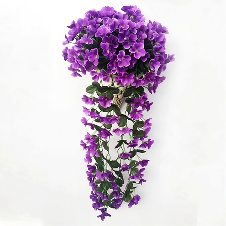 Realistische zijdebloemen hangmand voor een elegante tuin of balkon decoratie, altijd in bloei.