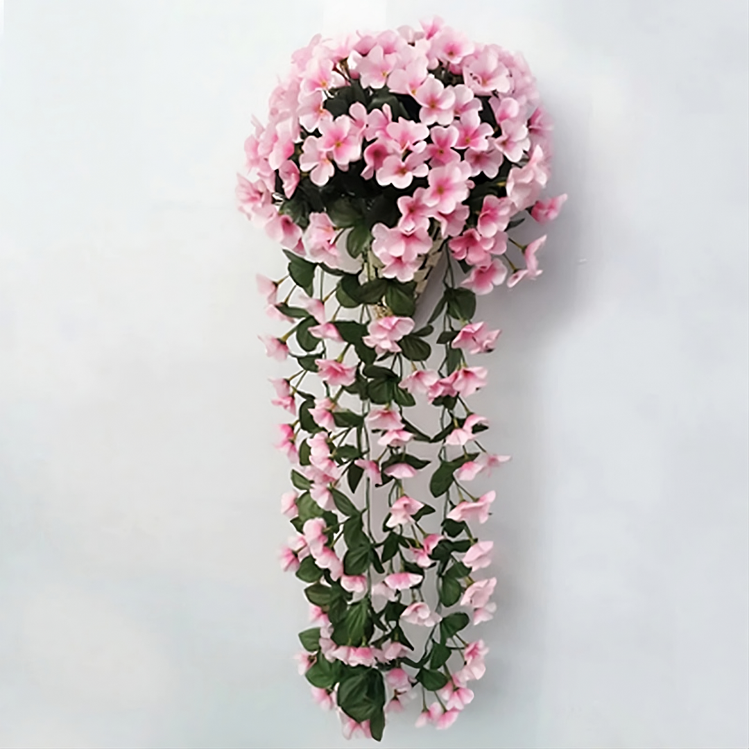 Levensgetrouwe kunstbloemen hangmand, geen water nodig, perfecte onderhoudsvrije bloemen voor drukke mensen.