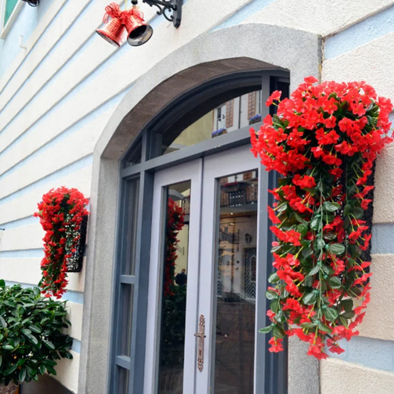 Realistische kunstbloemen hangmand, onderhoudsvrije zijdebloemen perfect voor tuin, balkon en muurdecoratie.