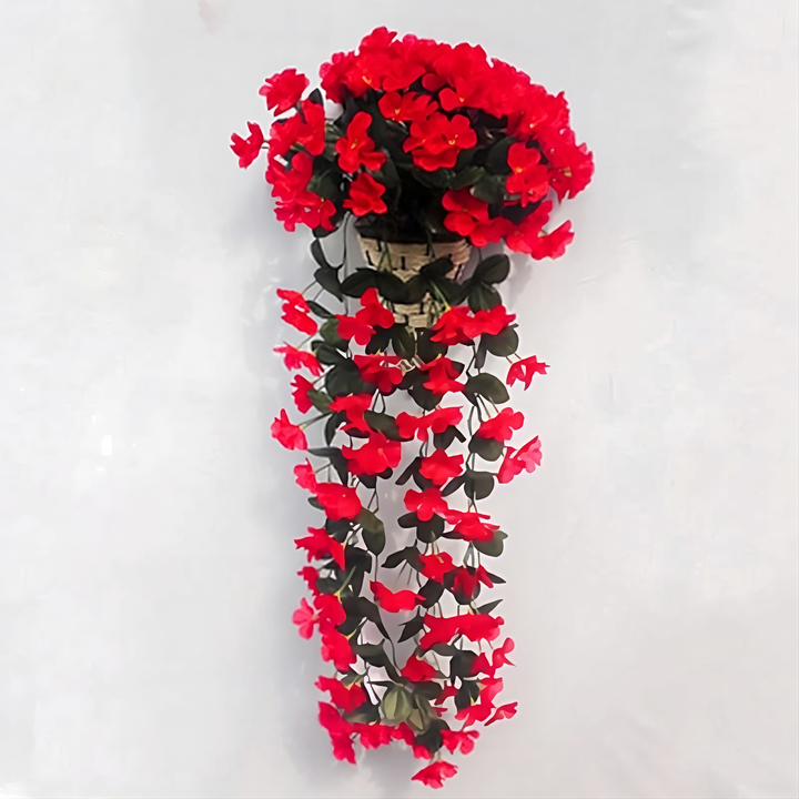 Luxe kunstbloemen hangmand voor interieur en tuin, creëert een tijdloze, elegante sfeer zonder zorgen.
