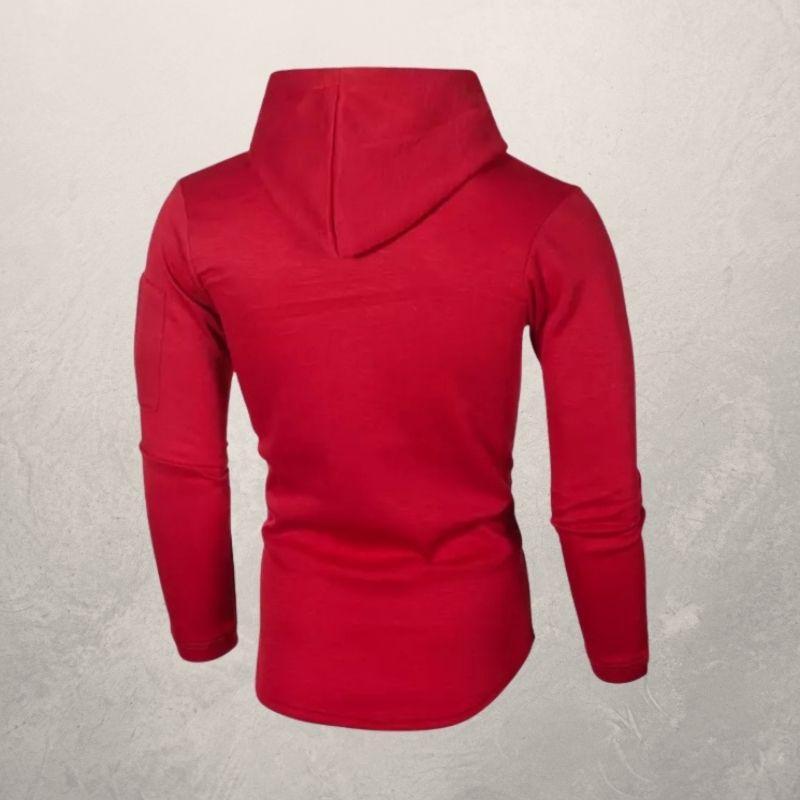 Detailopname van de zachte stof en afwerking van de LiamsShirt slim fit hoodie voor heren; comfortabel vest.