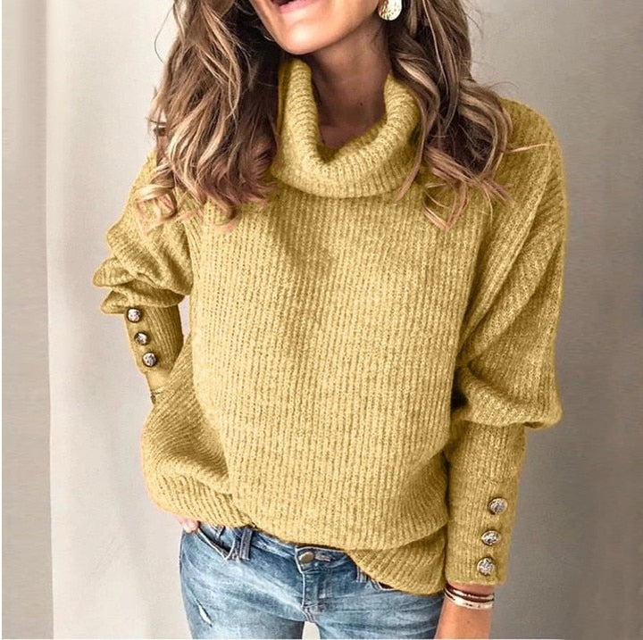 Modieuze dames turtleneck pullover, loose fit met stijlvolle mouwdetails, perfecte wintermode essential.