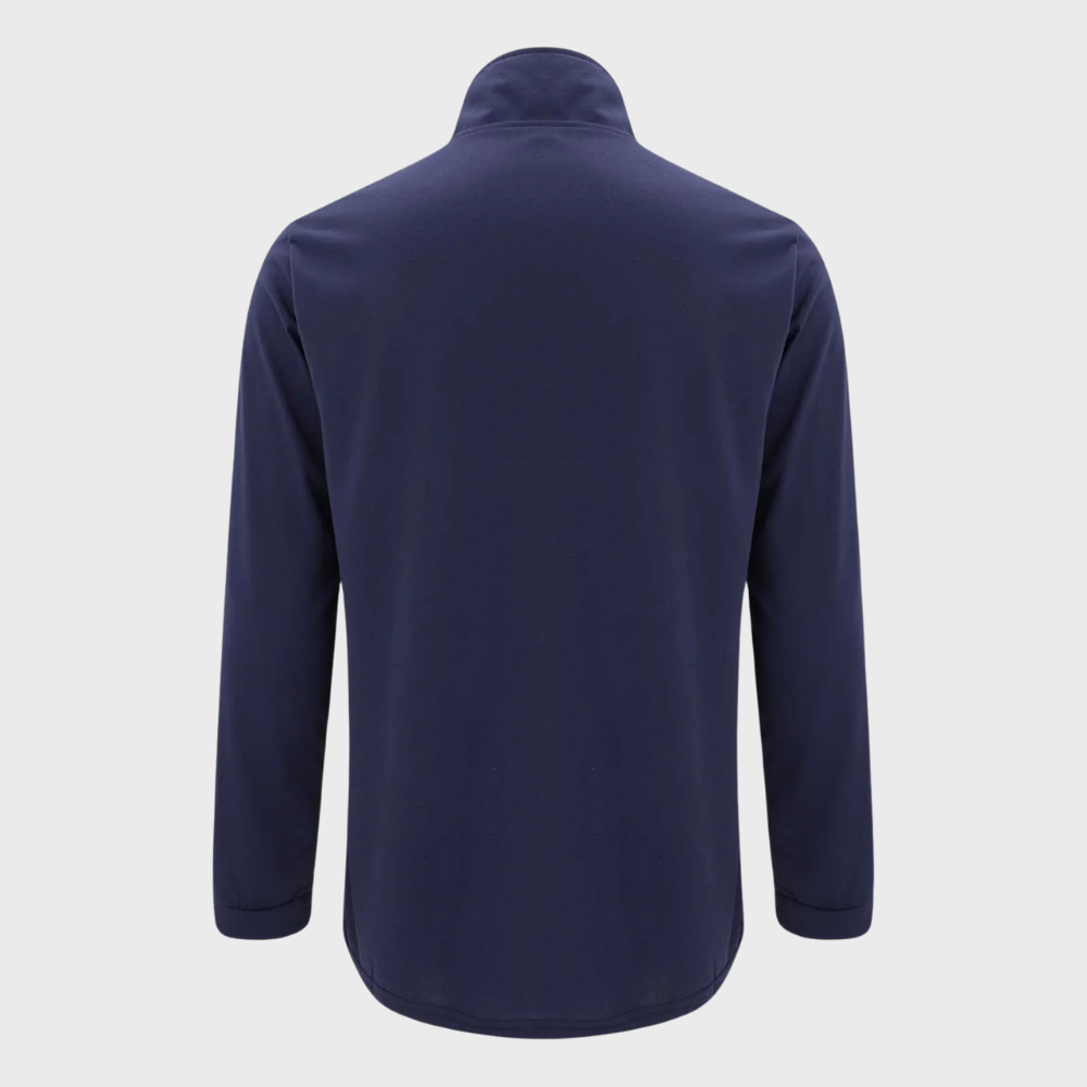 "Lichte heren zomertrui met rits, verkrijgbaar in marineblauw, oranje, zwart en wit, moderne stijlvolle look."