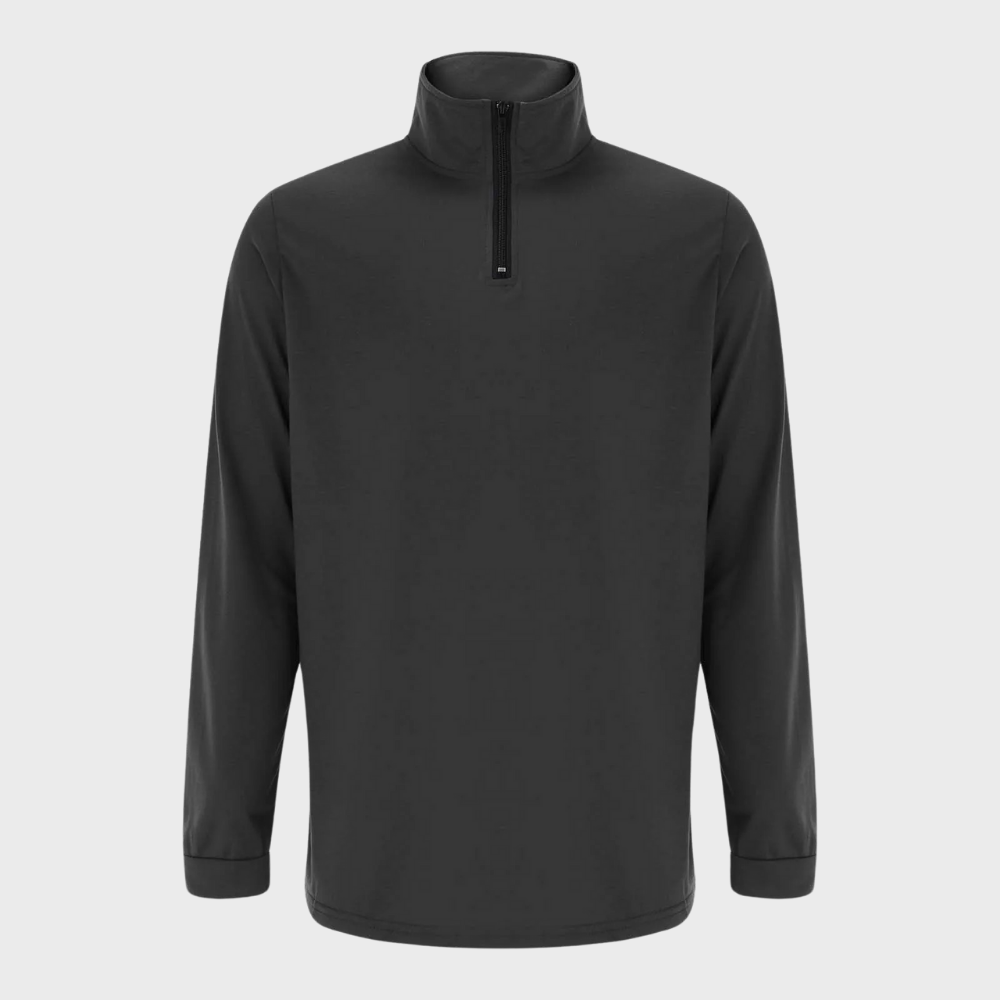 "Lichte heren zomertrui met rits, verkrijgbaar in marineblauw, oranje, zwart en wit, moderne stijlvolle look."