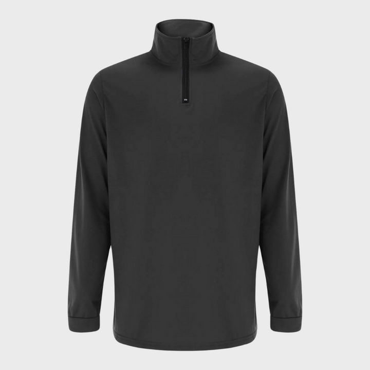 "Lichte heren zomertrui met rits, verkrijgbaar in marineblauw, oranje, zwart en wit, moderne stijlvolle look."