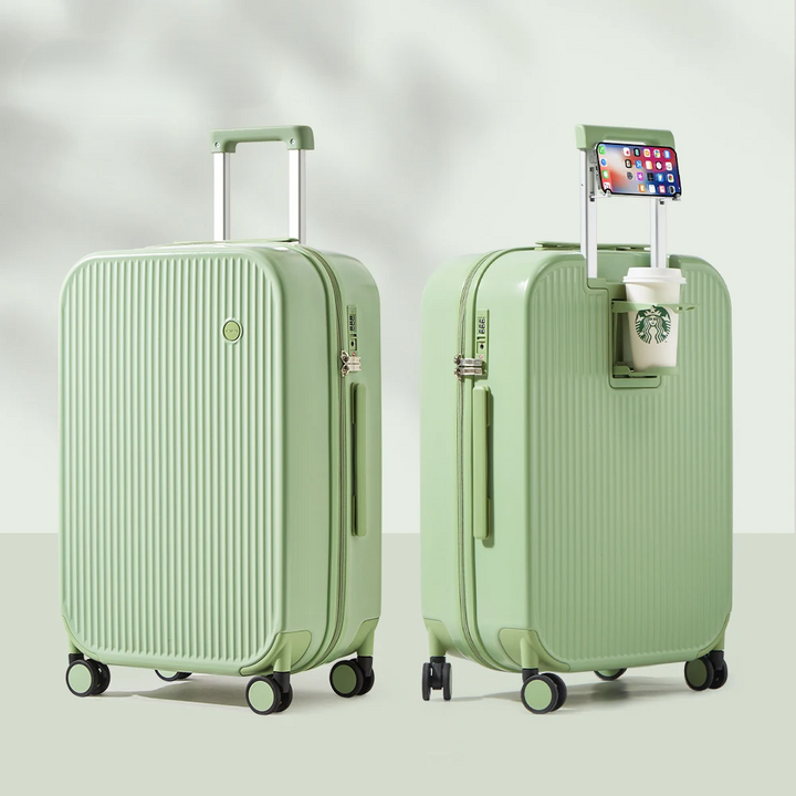 Compacte, handige hardschaal reiskoffer Lyon als trolley bagage, met robuuste wielen en bekerhouder voor citytrips.