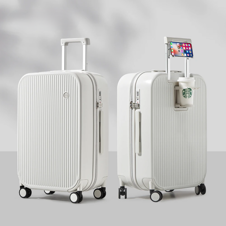 Lichtgewicht en duurzame hardschaal reiskoffer Lyon, perfecte hardcase voor vakantie, inclusief handige bekerhouder.