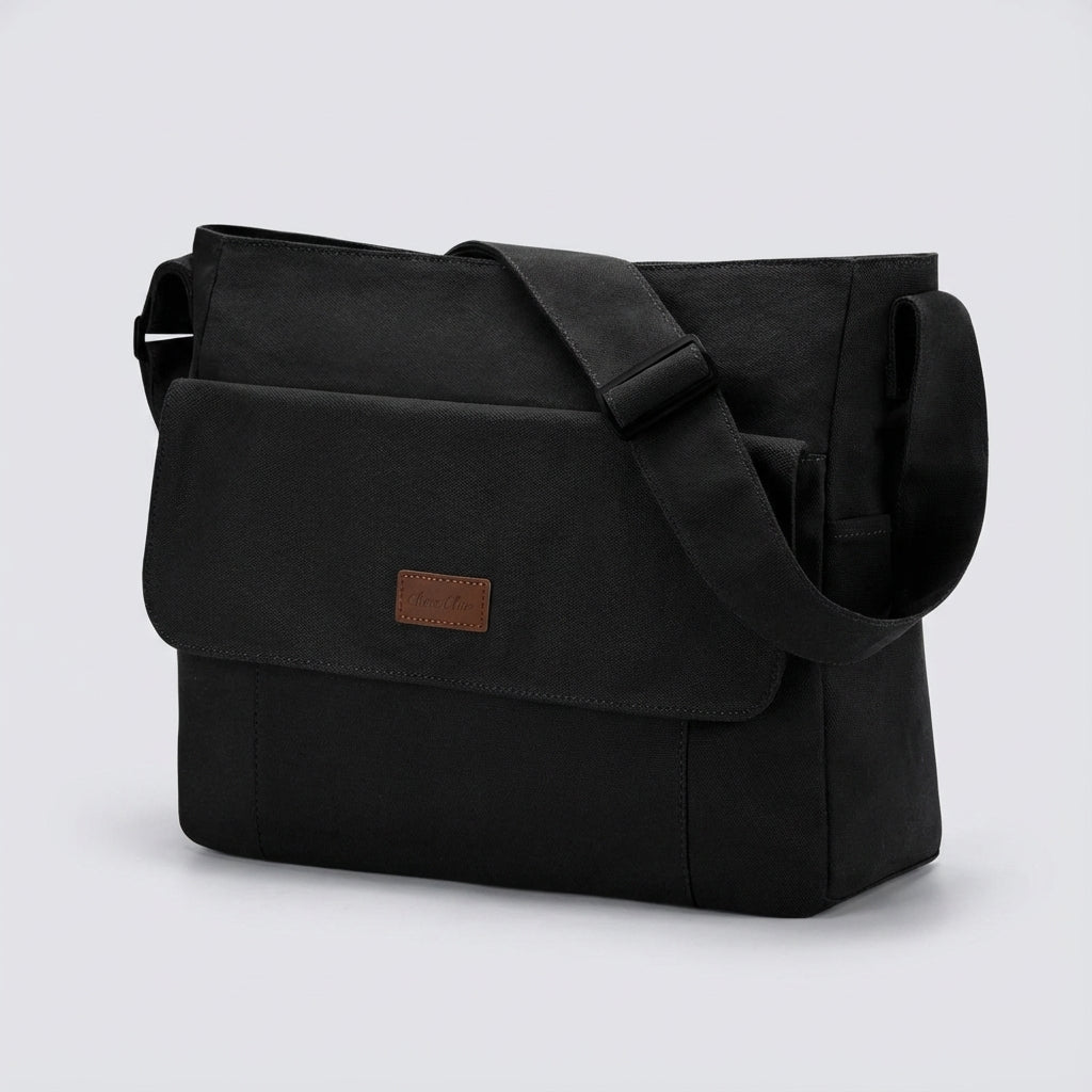 Duurzame, moderne unisex schoudertas van Satchelix. Ideaal voor laptop en al je dagelijkse benodigdheden.