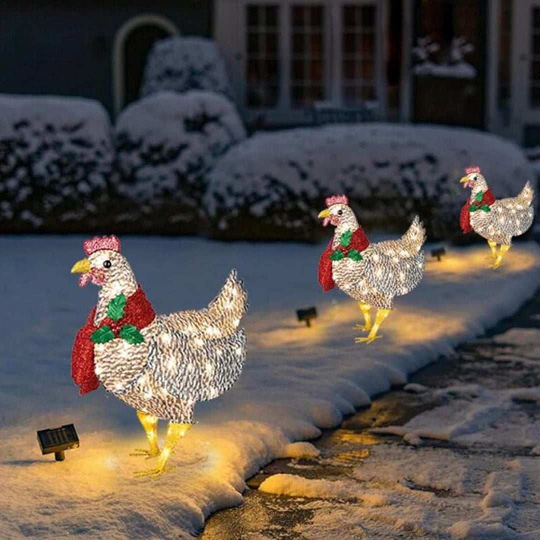 Lichtgevende LED kip met sjaal, sfeervolle kerstdecoratie voor tuin en buiten. Brengt direct kerstsfeer.