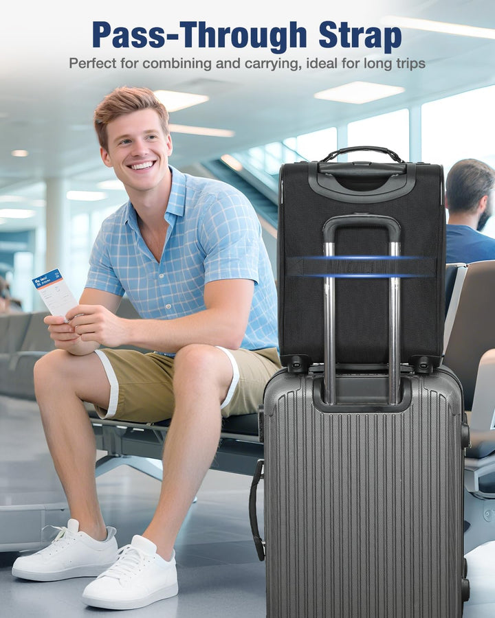 Uitvouwbare handbagage koffer met wieltjes, geoptimaliseerd voor maximale ruimte en lichtgewicht comfort op reis.