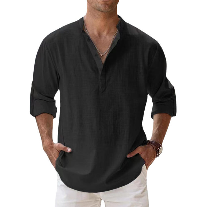 Wit heren Henley shirt met knoopsluiting. Een casual lange mouw overhemd perfect voor strandkleding en vrije tijd.