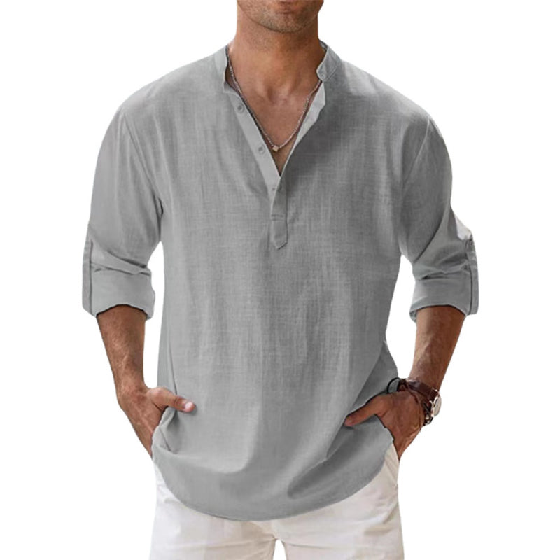 Zwart heren Henley overhemd. Stijlvol en lichtgewicht zomershirt voor comfortabele herenmode.