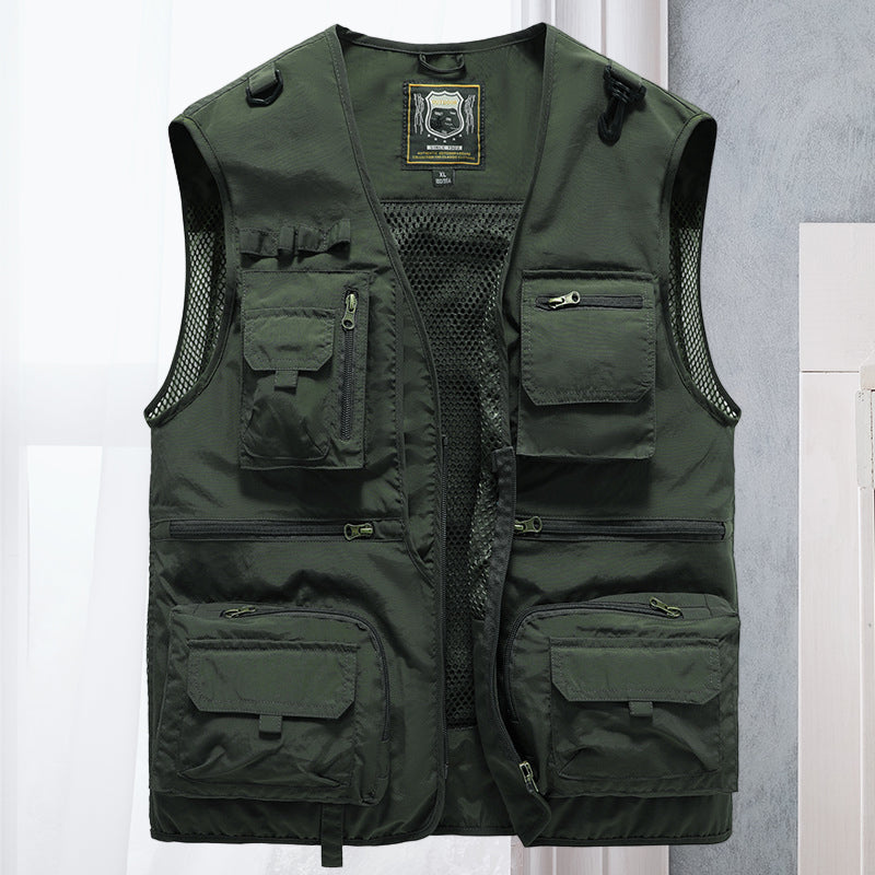 Heren outdoorvest met vele praktische zakken, perfect voor vissen, wandelen en buitensport.