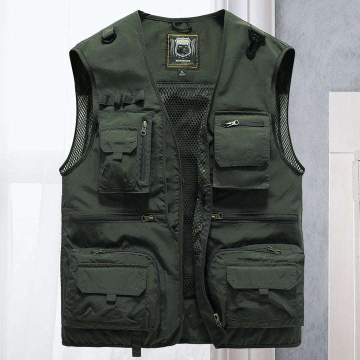 Heren outdoorvest met vele praktische zakken, perfect voor vissen, wandelen en buitensport.