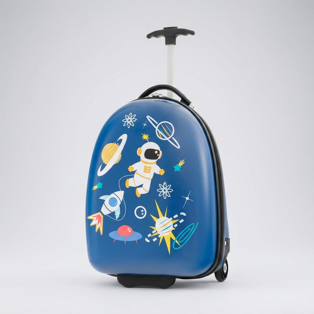 Vrolijke kinderrolkoffer voor zorgeloze vakanties; compact, lichtgewicht en makkelijk te trekken door kleintjes.