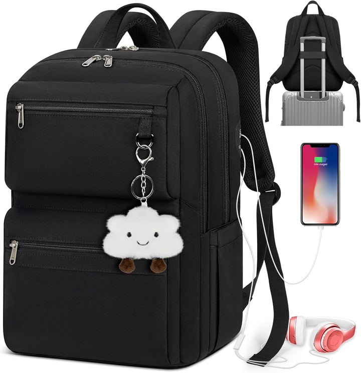 Lichtgewicht unisex laptoprugzak (15.6 inch) voor reizen & school, waterbestendig met USB-poort.