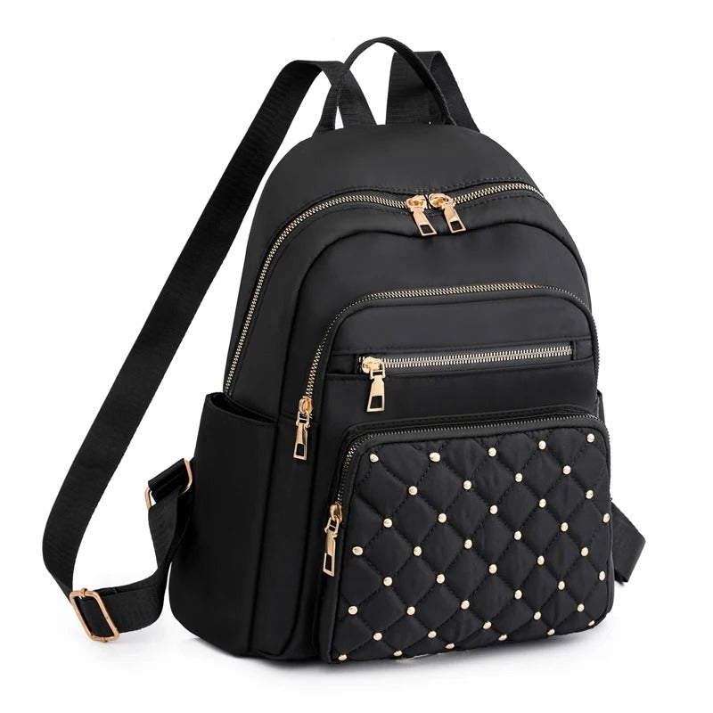 Lichtgewicht waterdichte nylon dames rugzak in khaki; perfect voor school en reizen.