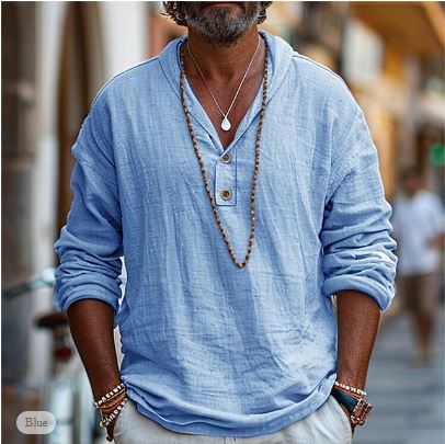 Stijlvol heren Henley-shirt 'Jonas' van linnenmix, regular fit met korte mouwen, ideaal voor een casual look.