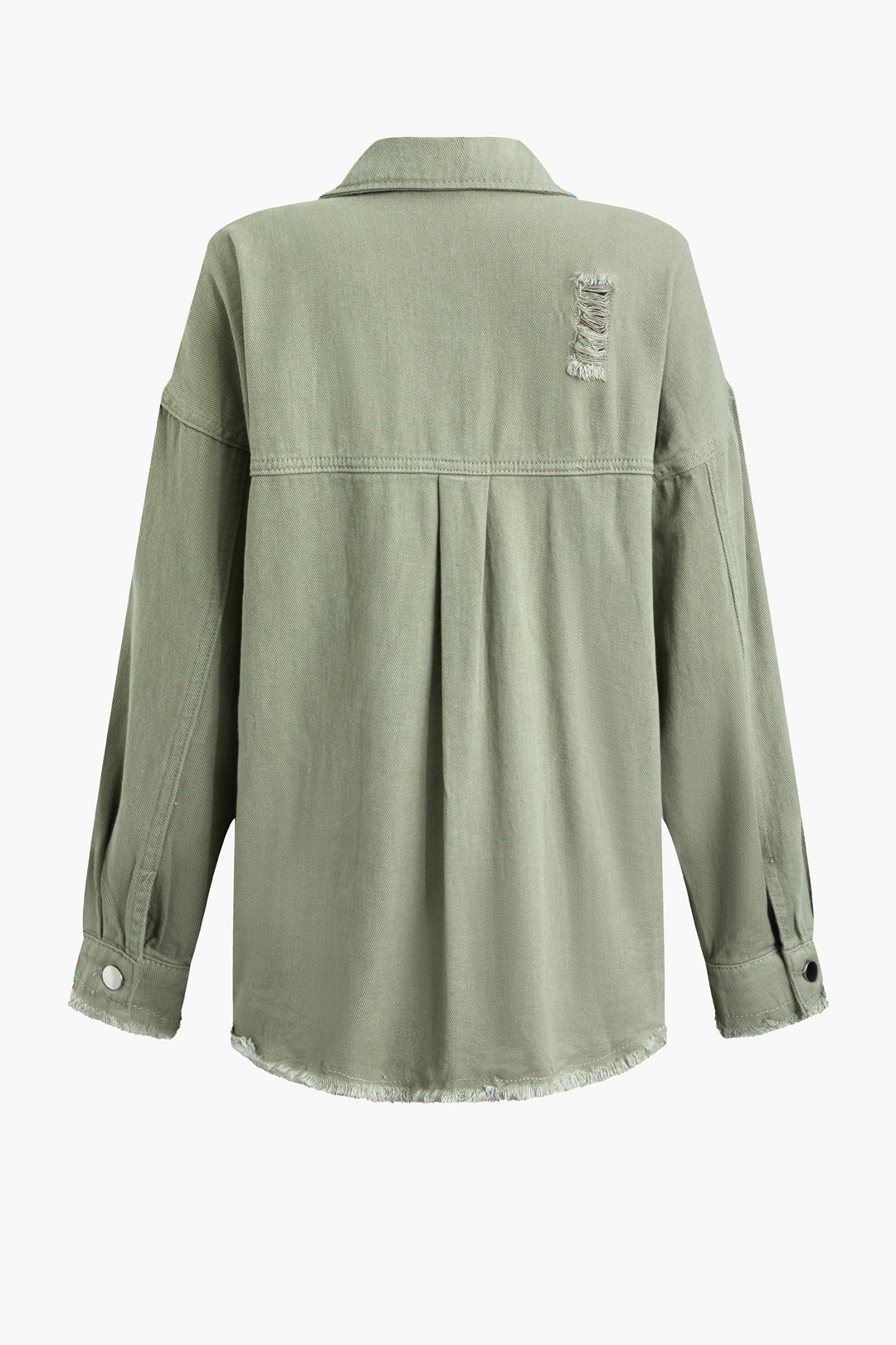 Zomers lichtgroen denim dames jack, oversized en gescheurd. Ideaal voor casual mode met karakter.