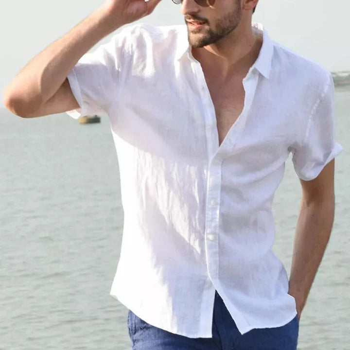 Luchtig linnen heren overhemd korte mouwen Matteo. Een stijlvolle en ademende keuze voor casual zomerse herenkleding.
