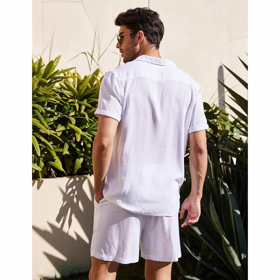 Comfortabele tweedelige linnen zomerset Jairo voor heren, ademend en perfect voor warme zomerdagen.
