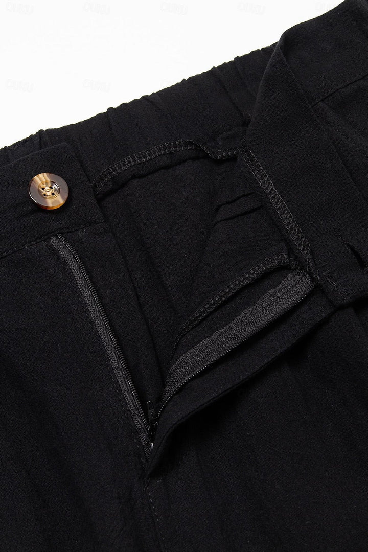 "Linnen-katoenen heren korte broek, zomerstijl, beige kleur, lichtgewicht en ademend ontwerp, geschikt voor casual uitjes."