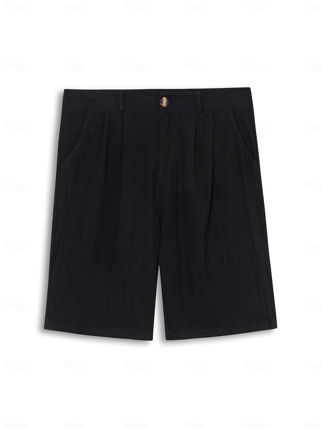 "Linnen-katoenen heren korte broek, zomerstijl, beige kleur, lichtgewicht en ademend ontwerp, geschikt voor casual uitjes."