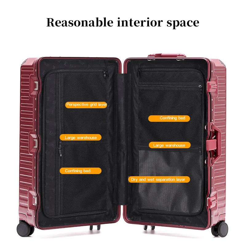 Ergonomische Lissabon koffer met breed handvat van polycarbonaat, soepele 360° wielen voor ontspannen reizen.