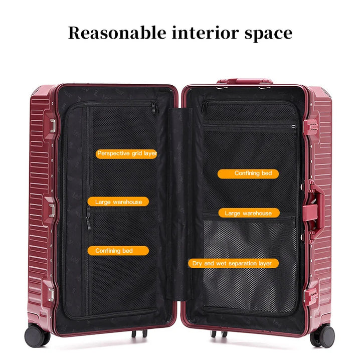 Ergonomische Lissabon koffer met breed handvat van polycarbonaat, soepele 360° wielen voor ontspannen reizen.