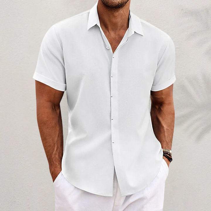 Stijlvol heren overhemd met korte mouwen, comfortabel voor strand en casual zomerkleding.