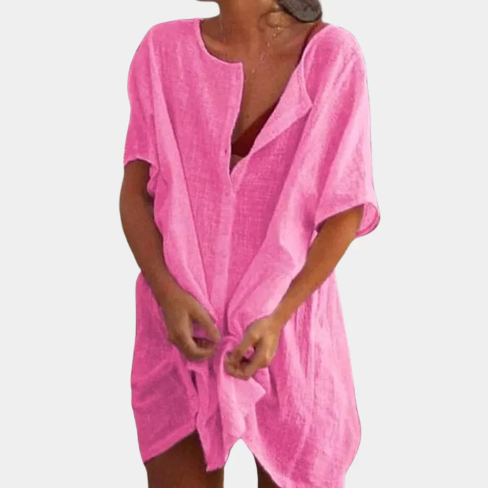 Elegante dames cover-up strandtuniek Luna van ademende linnenmix, perfect voor een chique en relaxte zomerdag.