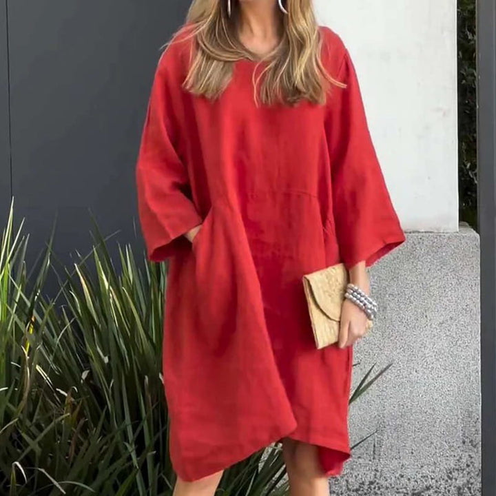 Ontspannen dames zomerjurk Malia, luchtig en comfortabel met zakken, perfect voor vrije tijd.