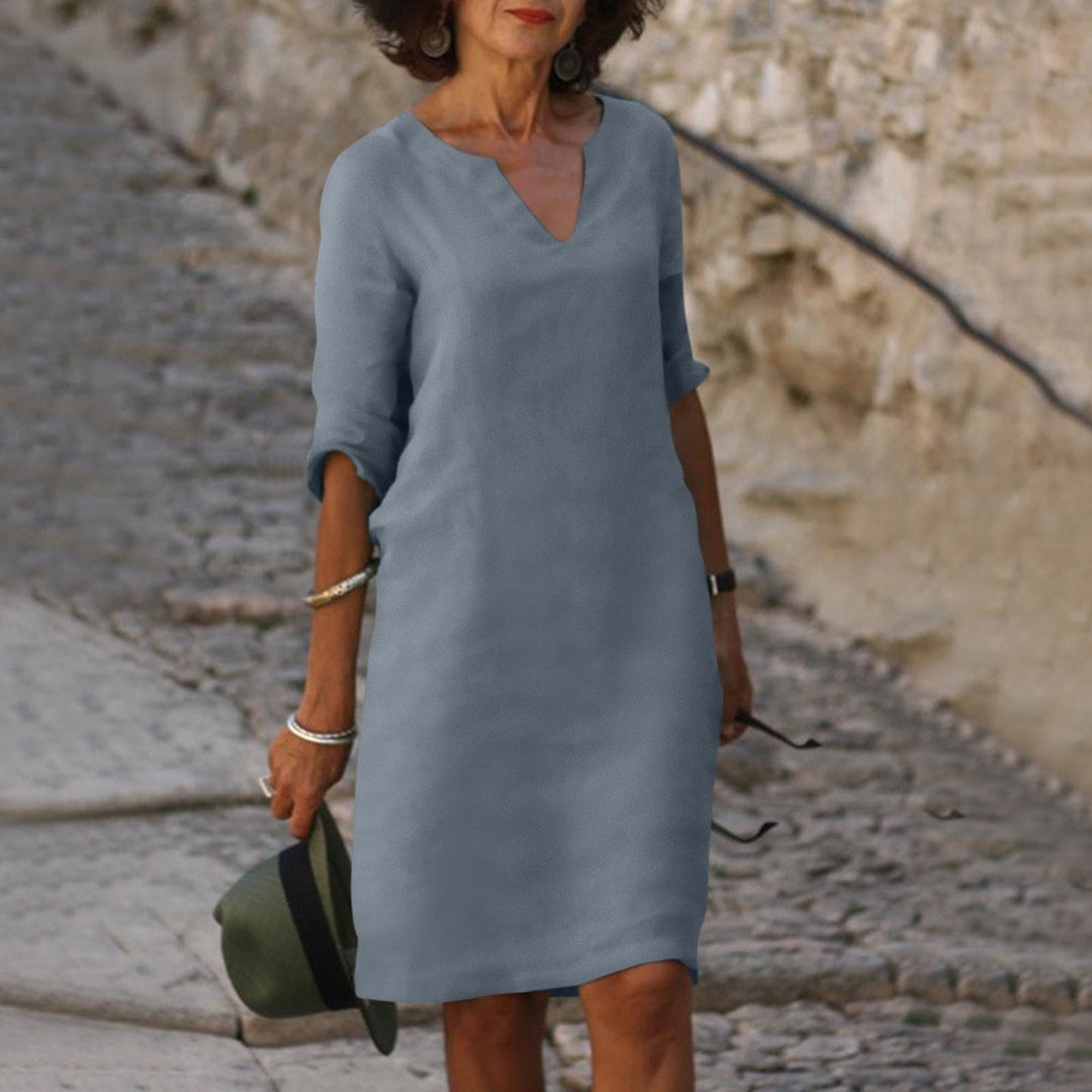 Casual midi jurk, dames zomerkleding met V-hals