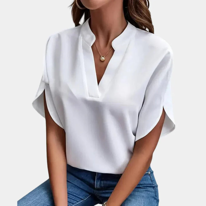 Relaxte pasvorm dames zomertop Ella, comfortabele luchtige blouse met korte mouwen voor zomerse dagen.
