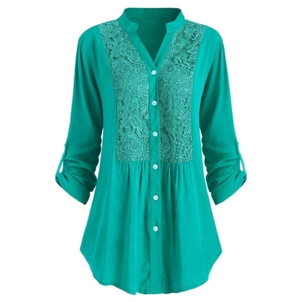 Luchtige damesblouse met pofmouwen, elegant voor zomerse gelegenheden.