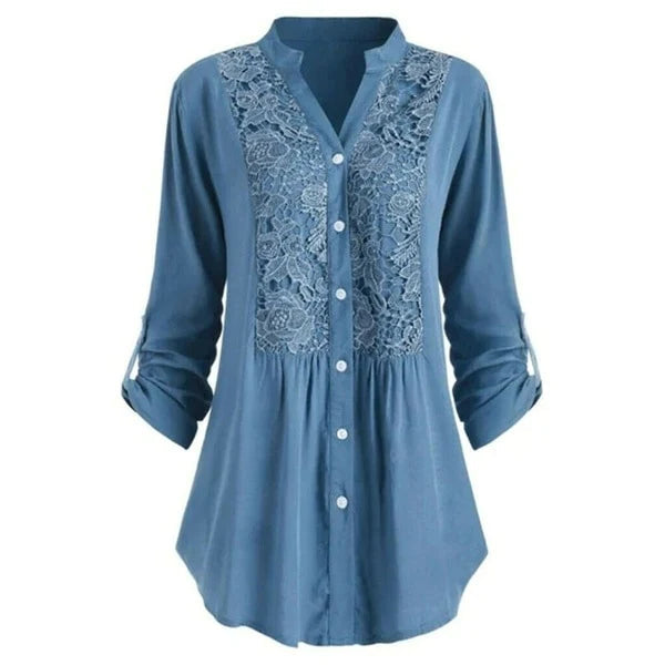 Luchtige damesblouse met pofmouwen, elegant voor zomerse gelegenheden.