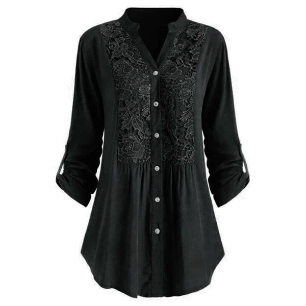 Luchtige damesblouse met pofmouwen, elegant voor zomerse gelegenheden.
