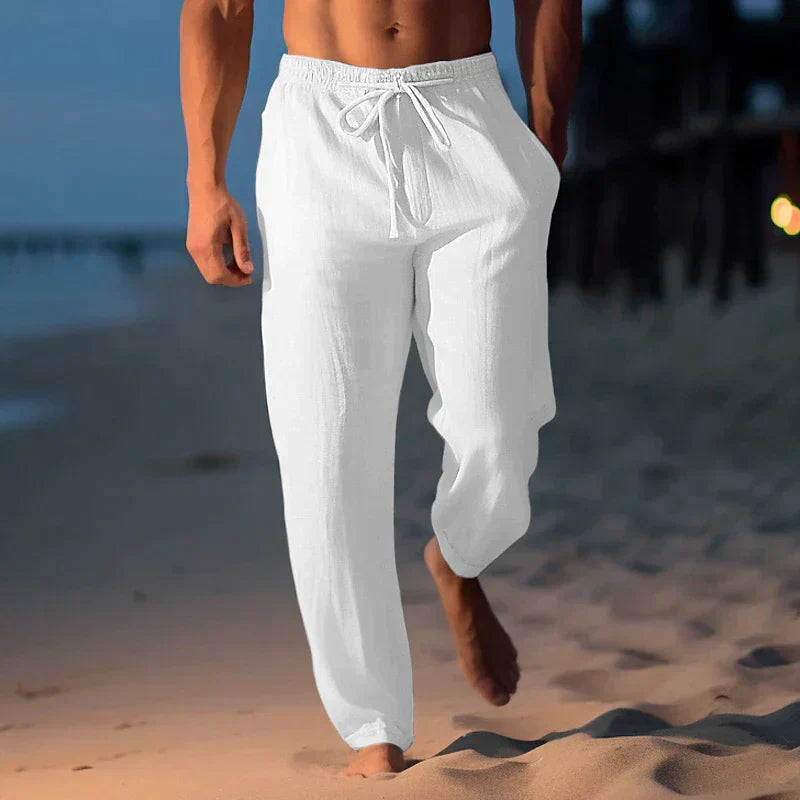 Comfortabele heren linnen broek in wit, zwart of grijs. Perfect voor zomerse dagen, ademend & veelzijdig.