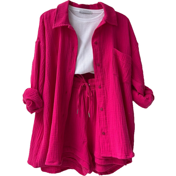 Comfortabele dames loungewear co-ord set van zacht ademend katoen. Ontspanning of zomerse dag.