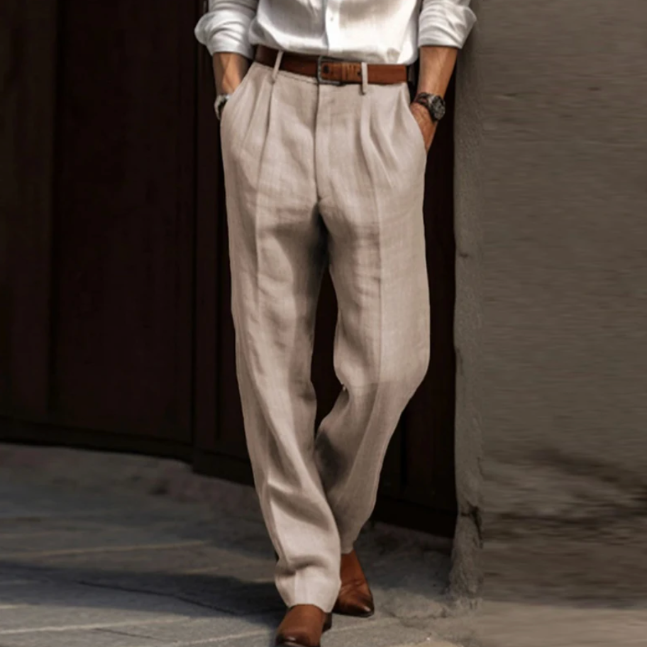 Luchtige linnen heren zomerbroek, losse pasvorm. Comfortabel voor strand, reizen en casual gebruik. Wit, beige, zwart.