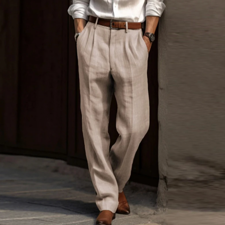 Luchtige linnen heren zomerbroek, losse pasvorm. Comfortabel voor strand, reizen en casual gebruik. Wit, beige, zwart.