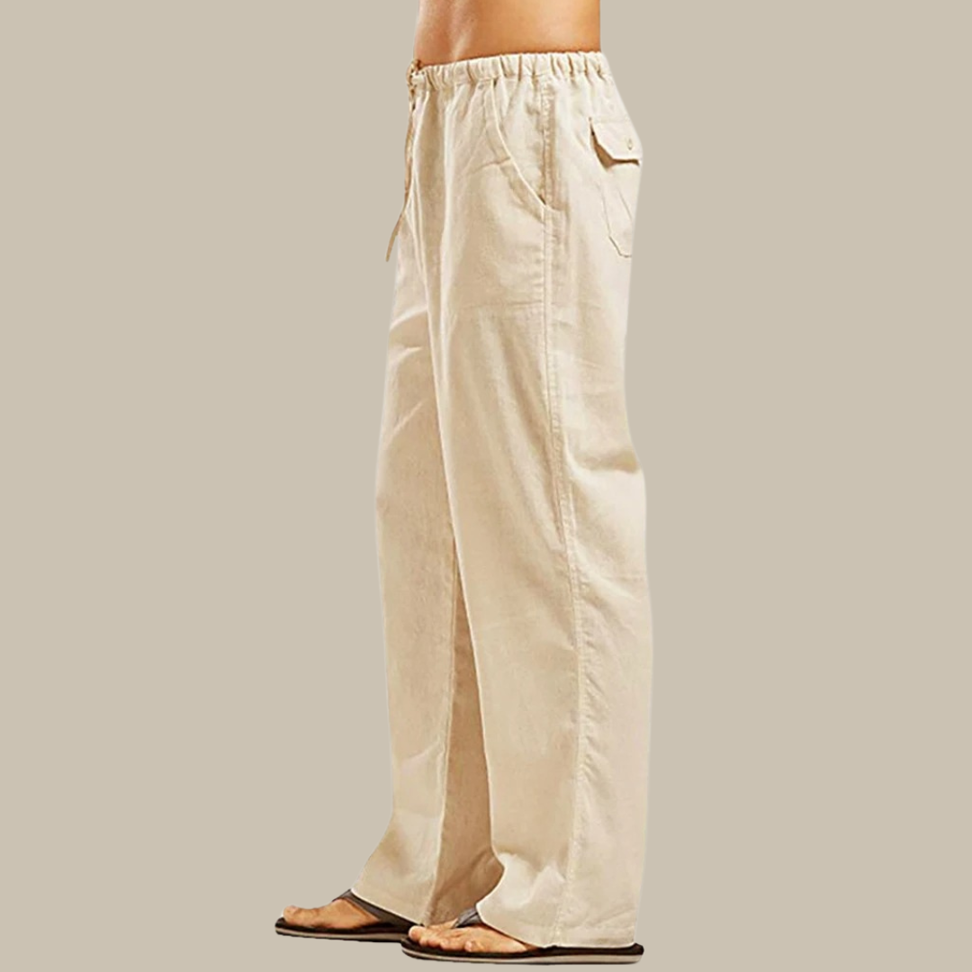 Luchtige linnen zomerbroek voor heren, comfortabele relaxed fit met elastische taille.