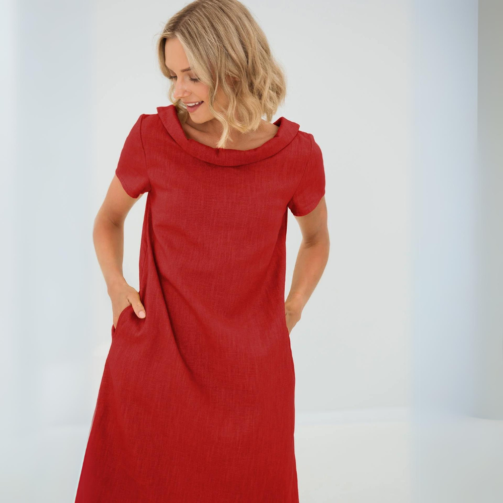 Zomerse linnen midi jurk voor dames, luchtig en stijlvol, ideaal voor vakantie en warme dagen.