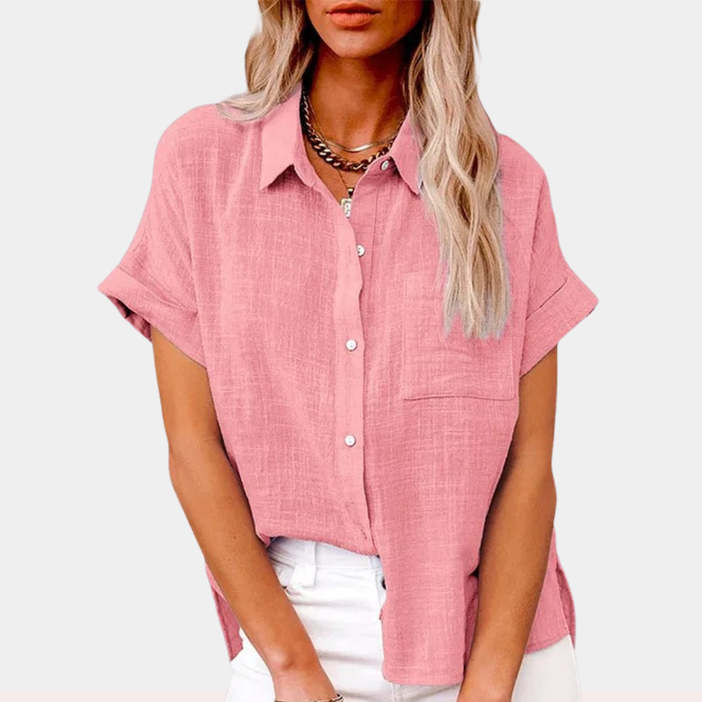 Luchtige, losvallende dames zomerblouse met knoopjes; ideaal voor casual comfort.