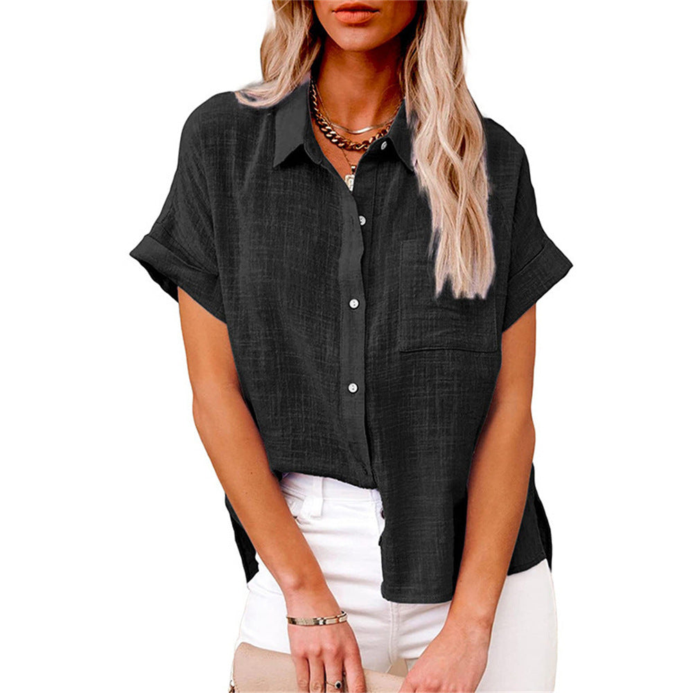 Comfortabele luchtige dames zomerblouse met knoopjes, perfect voor warme dagen.